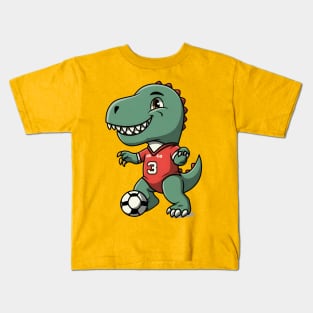 Green dinosaur playing football Kids T-Shirt